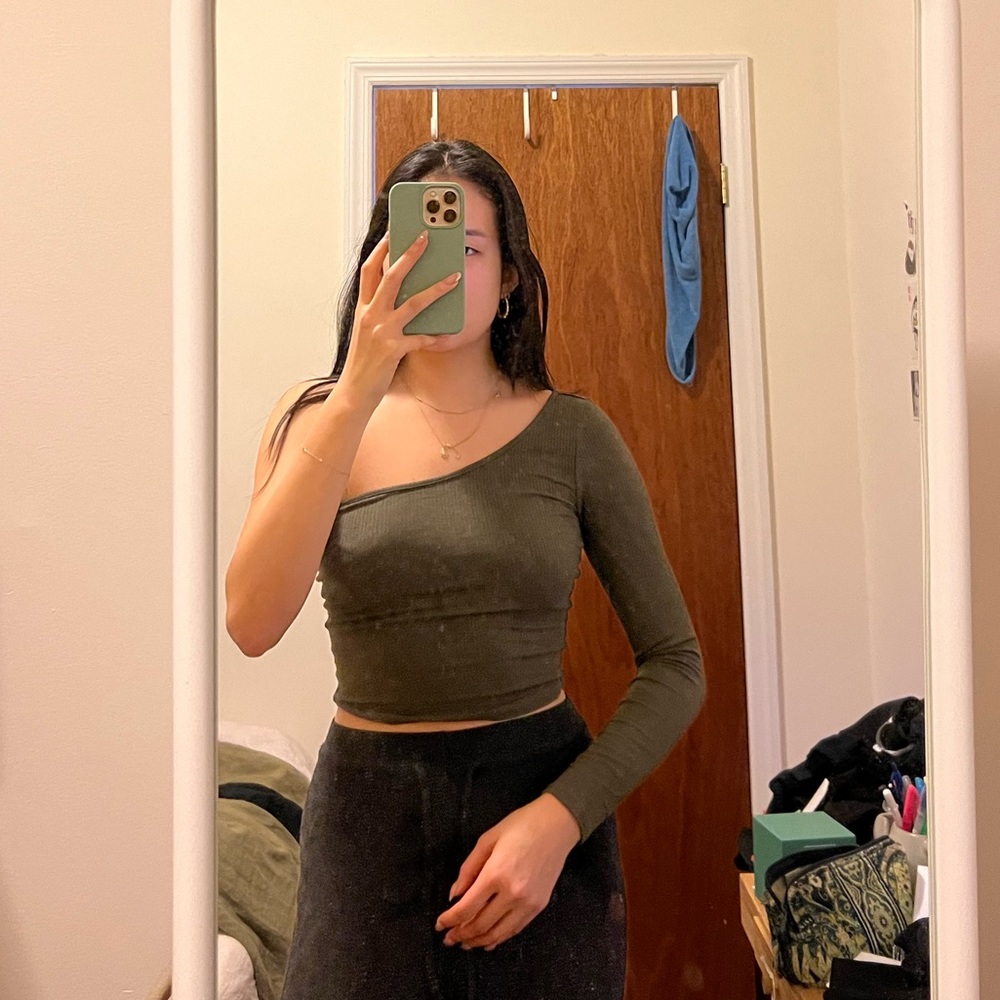 Garage Olive Green One Shoulder Top